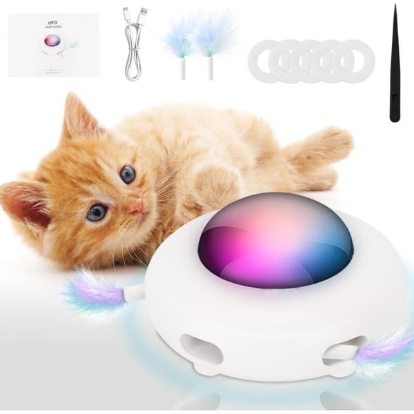 Interactive UFO Cat Toy with Rotating Feather, Smart Mode, Low Noise, Automatic Shut-off, Charging