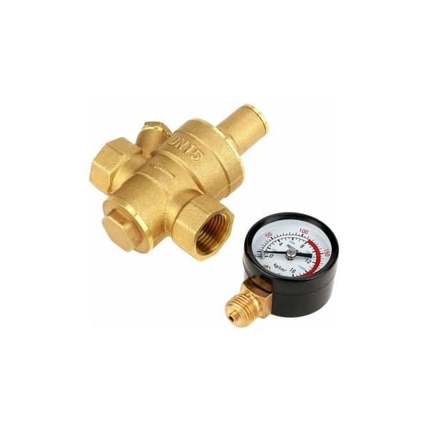CRUEL DN15 Messing Trykkreduserende Ventil Trykkregulator - Justerbar Vanntrykkregulator med Måler