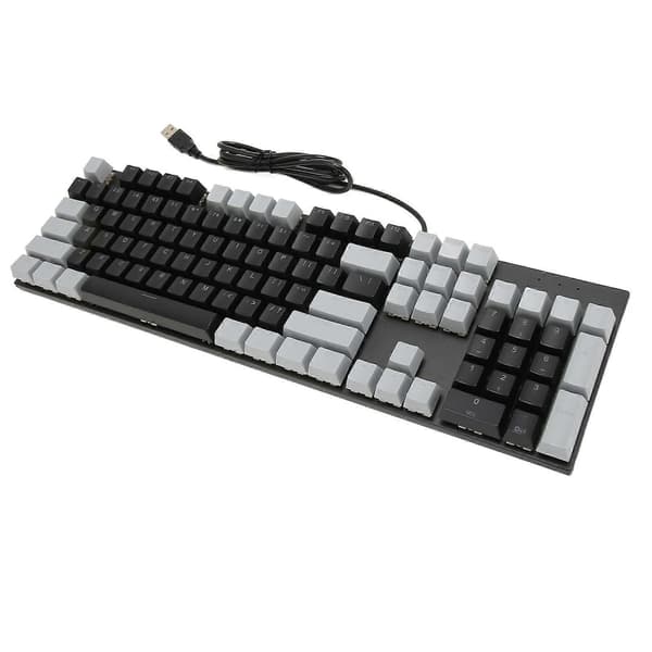 Full Size Mechanical Keyboard, 104 Keys, USB Wired Gaming Keyboard with Numeric Keypad, Red Switch for Windows, Black Grey