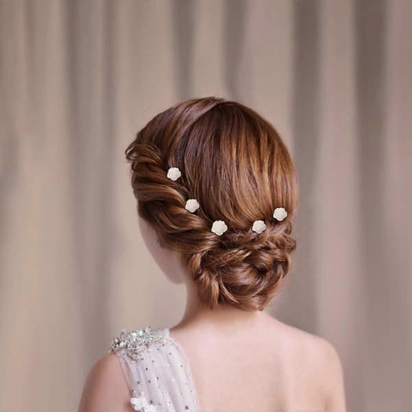 12 Stykker Glitter Hvide Rose Spiral Hårnåle Brudehårstilbehør til Bryllup Bal