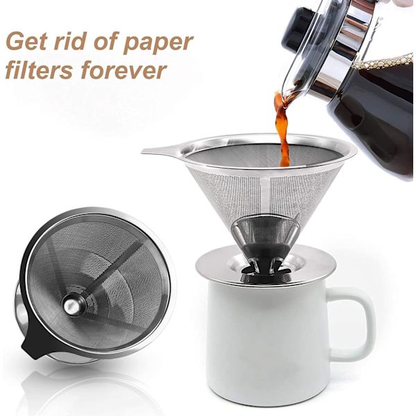 Kaffefilter i rustfrit stål, genanvendelig kaffedrypper, Perm