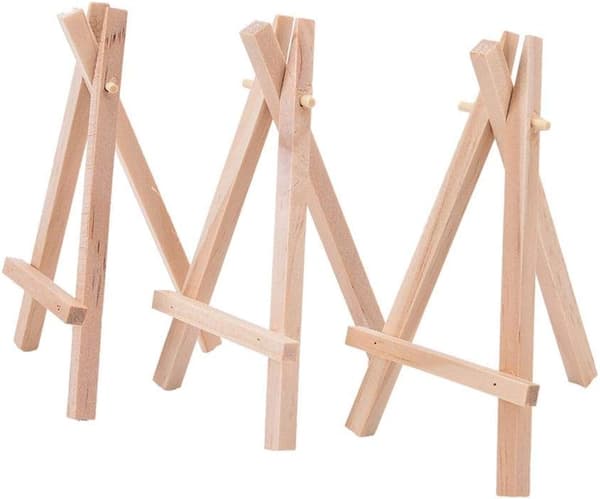 12 x Mini Træstaffeli Trekantramme, Bryllupsbord Kortstativ, Materiale til Børnemaling og Håndværk