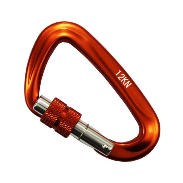Two-piece orange carabiner, large snap hook with keyring, 12 KN
