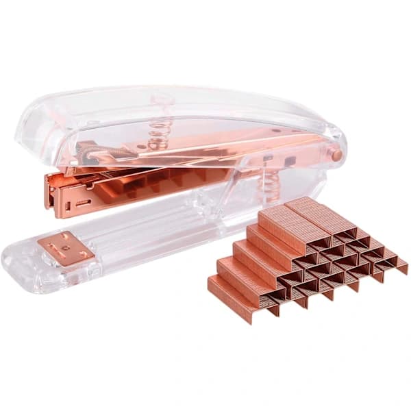 Transparent fjäderdriven skrivbordsstandardhäftapparat - roséguld