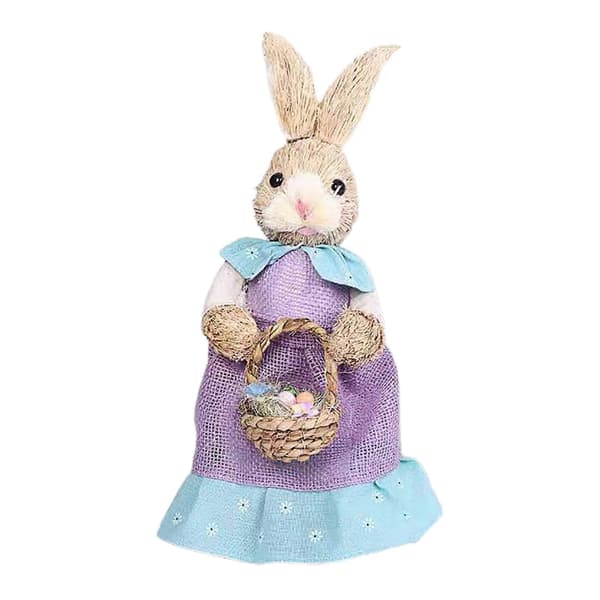Rabbit Figurine Artificial Easter Straw Bunny Statue Animal Ornament for Easter Home Table Bookshelf Decorations