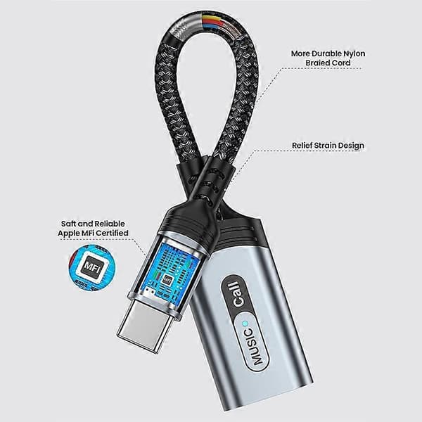 MH-306 USB til 8-Pin Lydadapter til iPad Pro Air 2022/MacBook Air Type til iOS Hovedtelefoner