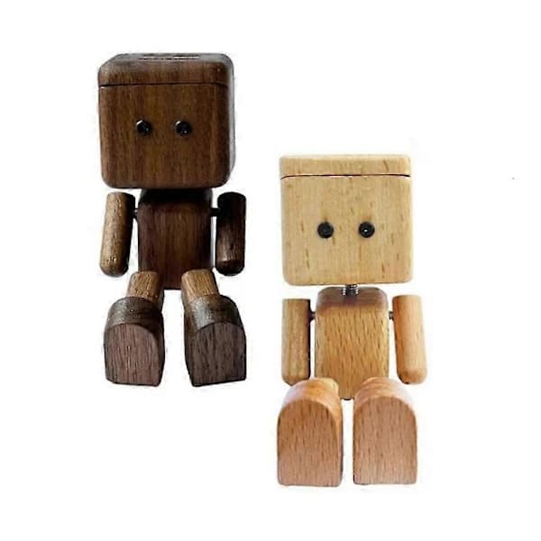 Cute Solid Wood Robot Figure with Shaking Legs for Car-Mounted Aromatherapy Yellow with aromatherapy[CO]