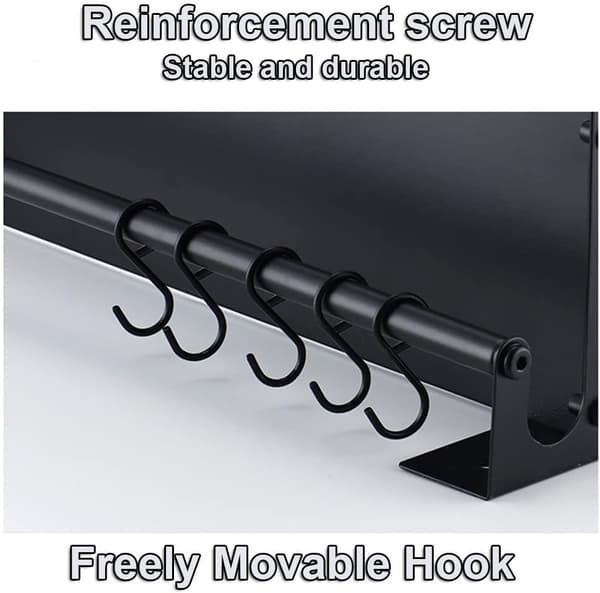 Kitchen Utensil Rack with 6 Hooks, Self-Adhesive/Drilling 2 Ways to Install Kitchen Utensil Storage Rack, 40cm Wall Mounted Kitchen Utensil Organizer
