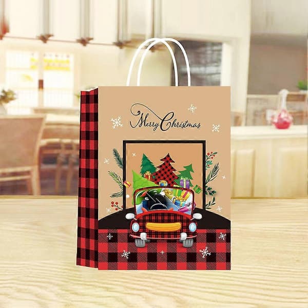 4 stilar, 12 stycken, julklappspåsar i kraftpapper, förpackningspåsar, presentpåsar, shoppingpåsar