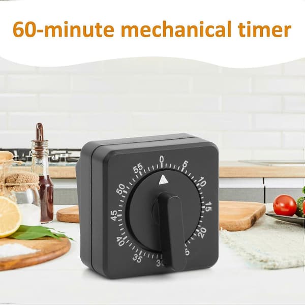 Kitchen Timer, Adjustable 60 Minute Mechanical Timer for Kitchen Baking Tools, 1 Hour Black Square Alarm Reminder