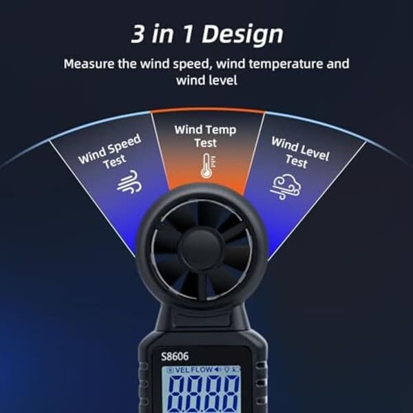 Digital Anemometer 3-i-1 Handhållen 0-45m/s Vindhastighet Effekt Temperaturmätning för Navigation Flygning
