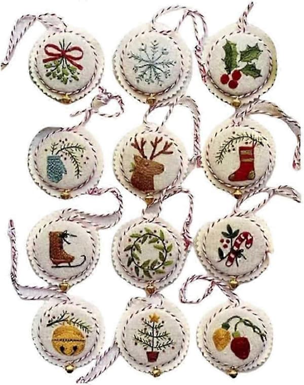 Glædelig og lys håndlavet broderi julepynt sæt, julebroderisæt, broderisæt julepynt, til julebroderi