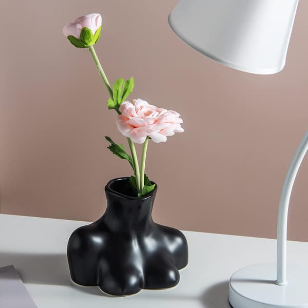 Blomvas, Kroppsformad Blomvas, Svart Blank Keramikvas, Han