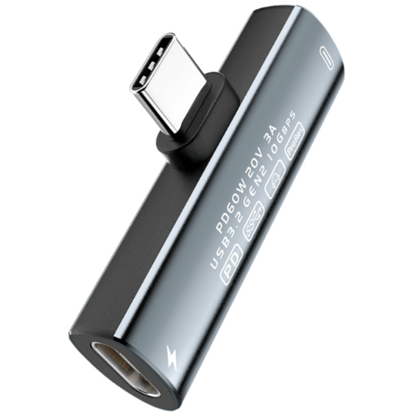 USB-C–USB-C-sovitin – 60 W pikalataus ja 10 Gbps tiedonsiirto