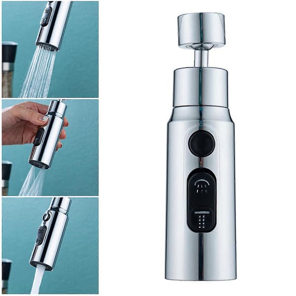 Kitchen Faucet Extender Aerator Splash-proof Spout 3 Function Kitchen Faucet Spray Head Attachment 360 Degree Swivel Faucet Extender Faucet Attachment Silver Silver
