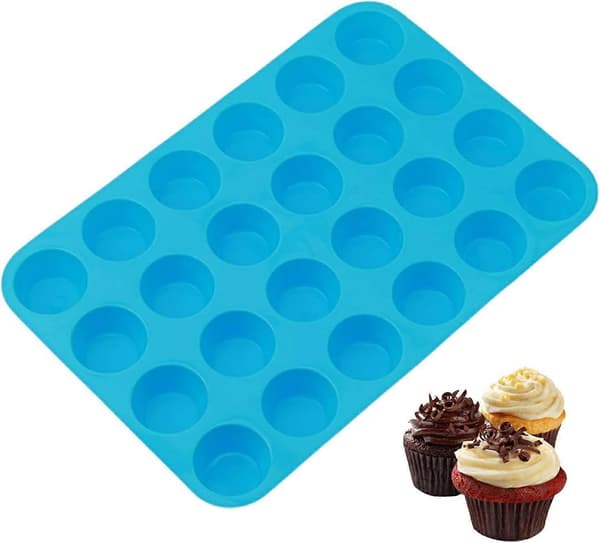 1-pack Mini Silicone Muffin Pan with 24 Cups for Mini Muffins or Cakes, Oven Safe by