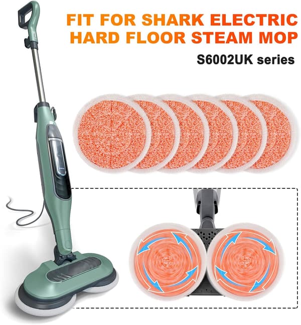 6 stk (Oransje ny) S6002UK Dampmopp Pads Kompatible med Shark S