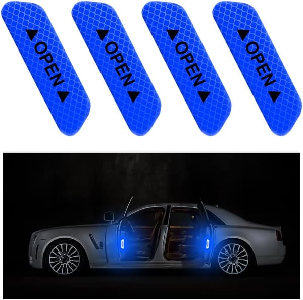 4 PCS Car Door Opening Warning Reflective Stickers, Night Visibility Auto Safety Decals