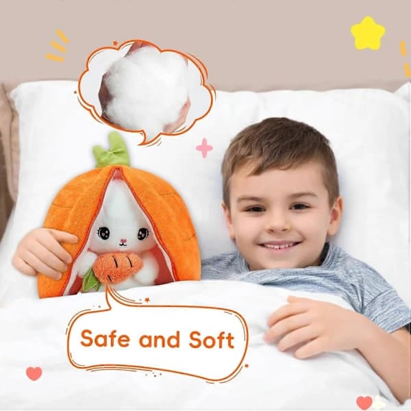 Rabbit Plush Reversible Hugging Rabbit, Strawberry Rabbit Transformed Rabbit Plush with Zipper, Carrot That Transforms Into Ear Rabbits Plush