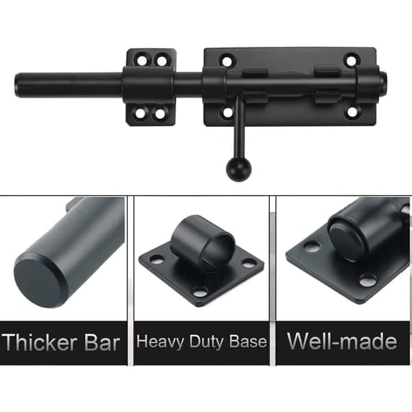 15 cm sort skydedørslås i rustfrit stål, 160 mm boltlås [JUN]