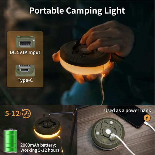 Camping String Lights, 3 in 1 Rechargeable Camping Lantern (9m), RGB Portable Outdoor String Lights, Durable Tent String Lights, Multi-Modes