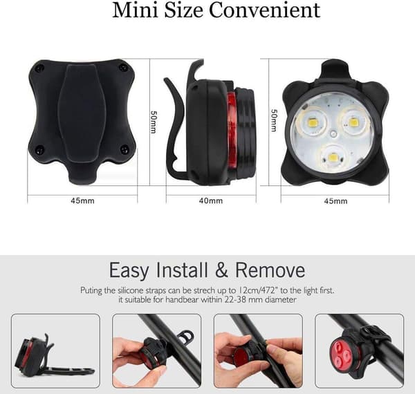 Rechargeable Bike Light Set, LED Bicycle Front and Rear Lights