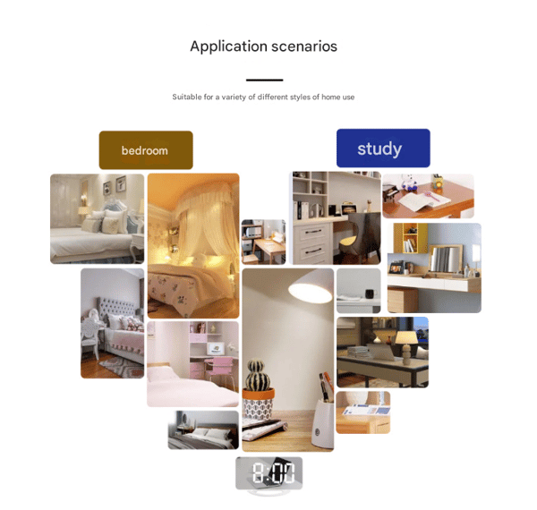 Multifunctional High Vibration Alarm Clock Suitable for Adults with Severe Sleep Difficulties, Digital Mirror Clock with Bed Shaker