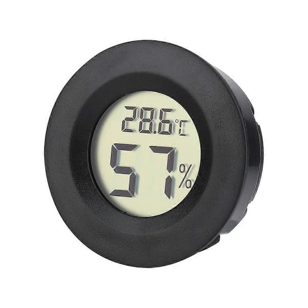 Digital sigarhumidor hygrometer termometer svart rund urskive lagertilbud