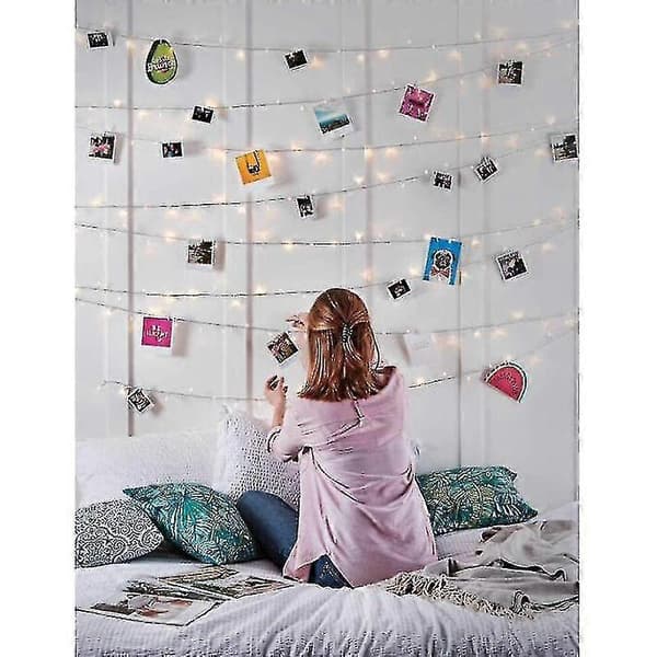 10m 100 LED-valoa 50 valokuvapidikkeellä, lämmin