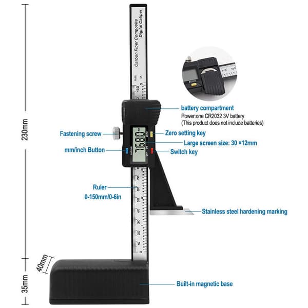 Height Gauge, 0-150mm Digital Depth Gauge, LCD Digital Display Screen Accuracy Height Opening Depth, One Piece