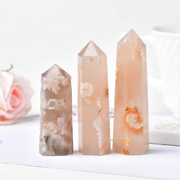 Natural Crystal Quartz Point Healing Stone Cherry Blossom Agate Hexagonal Prisms Obelisk Wand Stone