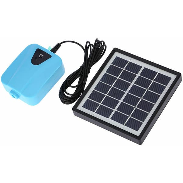 Solar driven oxygen pump with solar/DC power charging, pond oxygen pump with 1 air stone, aquarium pump 2L/min, silver - silver, Sunny
