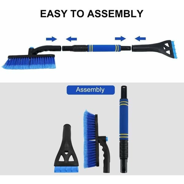 3-in-1 Snow Brush, Ice Scraper for Car, Car Brush, Ice Scraper, Foam Handle for Ice Scraper, Extendable Snow Brush for Car (Blue)