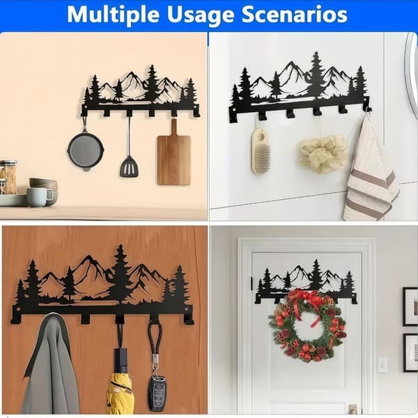 Wall-mounted key holder 27cm - Songfeng iron letter-shaped key rack for hall and bedroom, black, space-saving, easy assembly