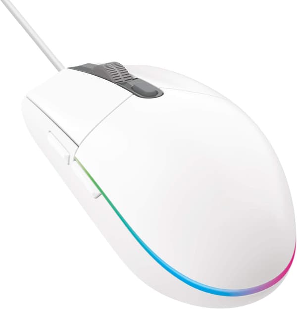 Spillmus med RGB-belysning, 6 programmerbare knapper, spillklassifisert sensor, 6K DPI-sporing, lett hvit white