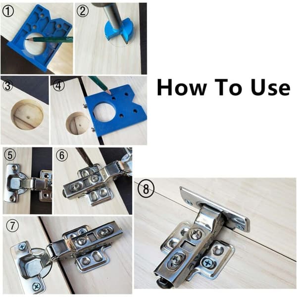 35MM Hinge Jig Hidden Hinge Drill Bit Set Drilling Locator Guide Tool for Cabinet Hinges and Mounting Plates, for Woodworking KLB