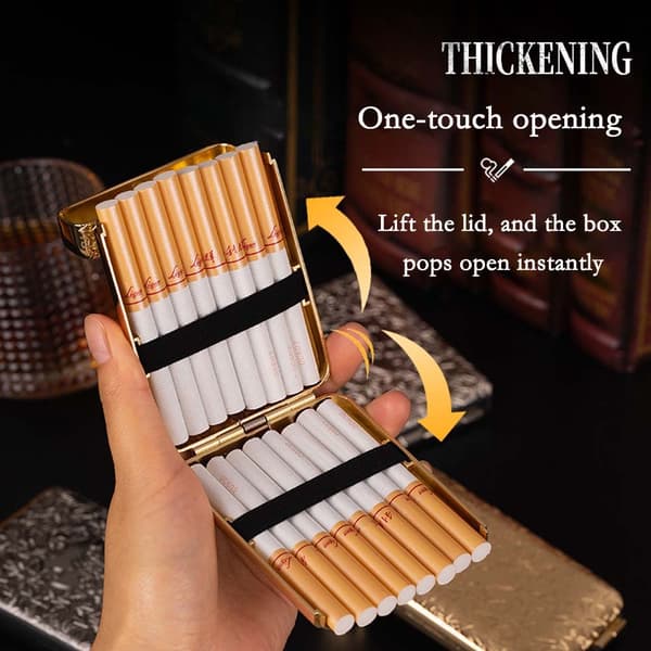 Metal Cigarette Case with Three Compartments - Holds 16 King Size Cigarettes, Automatic Opening Silver Silver Silver
