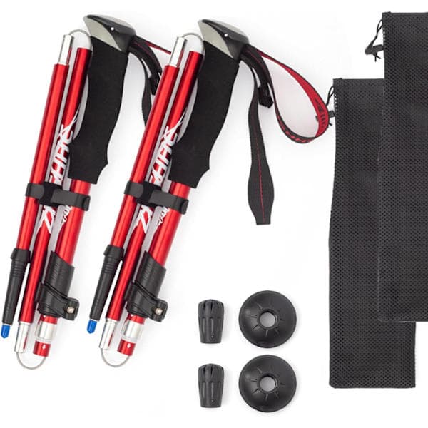 Ultralight Foldable Hiking Poles / Walking Stick 5 Sections 1 Pair - Adjustable Height Red Red