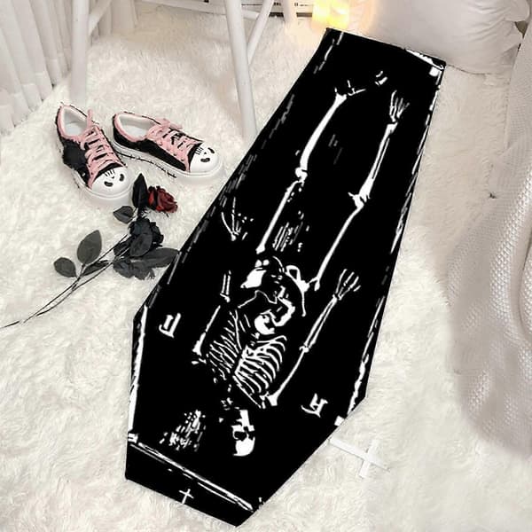 2025 Halloween Decorations Outdoor Gothic Carpet Coffin Mat, Black Mat, Super Absorbent Quick Drying, Non-Slip Rubber Backing