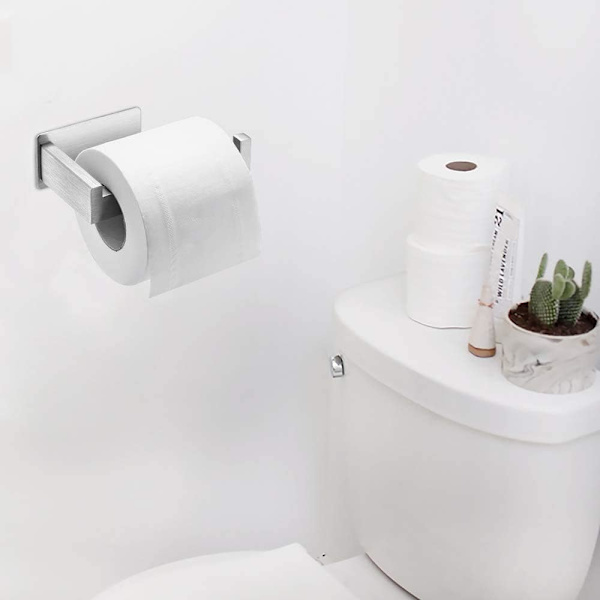 Itseliimautuva WC-paperiteline ruostumattomasta teräksestä, WC-paperiteline ilman porausta, WC-paperiteline, hopea