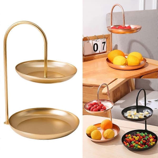 Wire Metal Fruit Basket, Double Layer, Countertop, Small Candy Holder Gold Gold