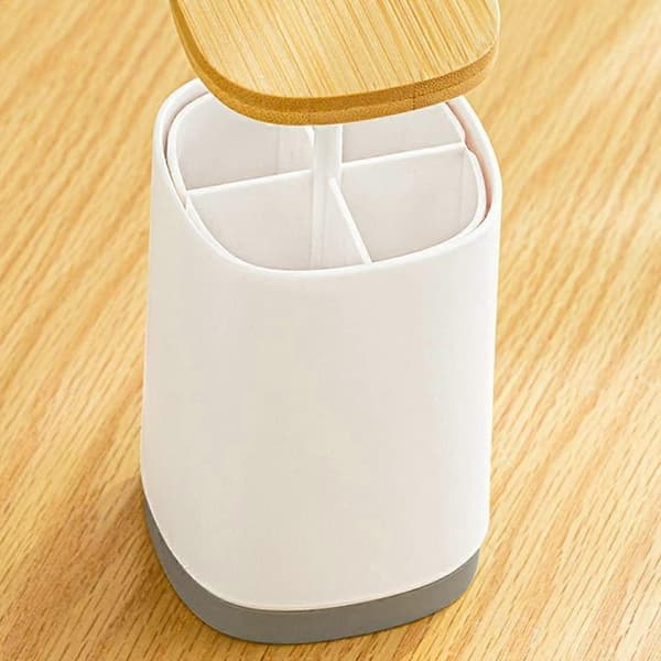 2025 Suitable Large Multifunctional Divided Cotton Swabs Pusher Automatic Toothpick Box Dental Floss Storage Toothpick Jar (Ash)