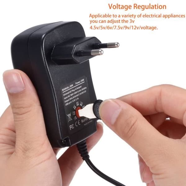 30W Universal Strømadapter 3V / 4.5V / 5V / 6V / 7.5V / 9V / 12V Multi-Spændingsoplader Konverter - EU-FX-