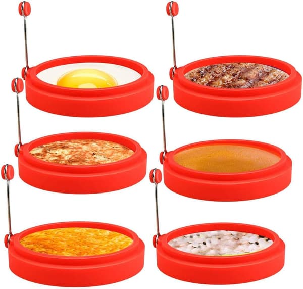 Mcmuffin Runde Silikon Eggeringer, Non-Stick, 4 Tommer, Rød, Pakke med