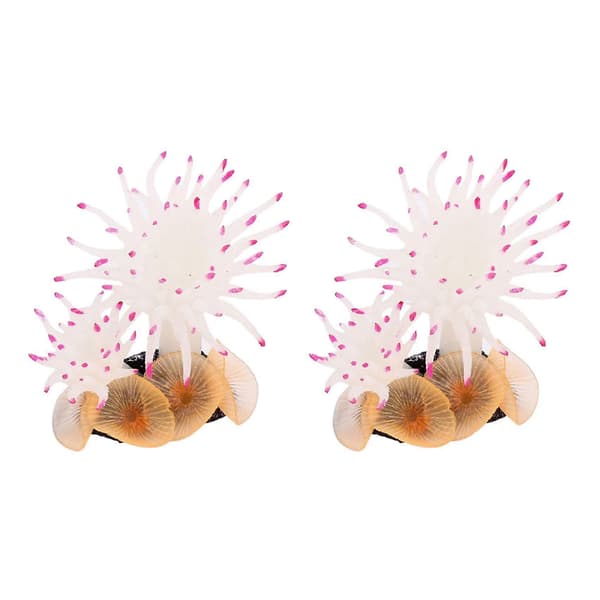 2x Aquarium Artificial Coral Decoration 8.9cm High White Fuchsia