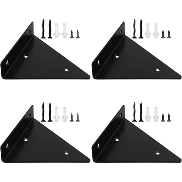 4 stk. usynlige flydende hyldebeslag i metal til vægmontering, 170 × 130 mm, sorte