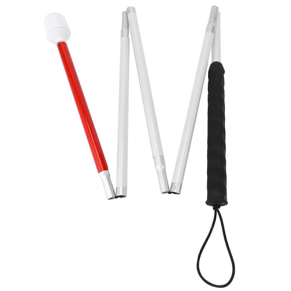 Foldbar stok i aluminium, 4 sektioner, med rullende spids til blinde