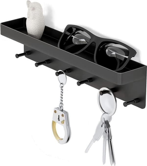 Key Ring Wall Mount - Self-Adhesive Key Ring Wall Mount - Key Tag - Key Holder - With Mail Slot - With 6 Key Hooks - Black_yu