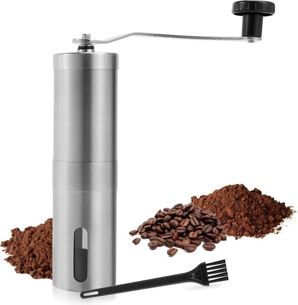 Manual Coffee Grinder - Stainless Steel Hand Grinder with Ceramic Burrs - With Adjustable Conical Ceramic Burrs - Manual Grinding