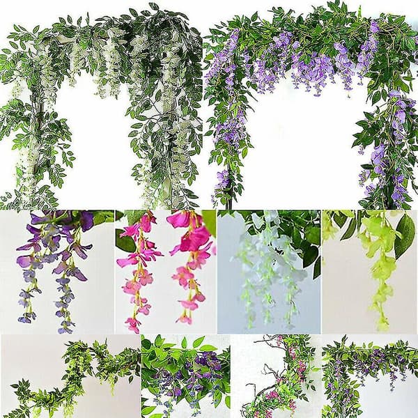 2x7ft Artificial Wisteria Vine Plant Foliage Trailing (Green)